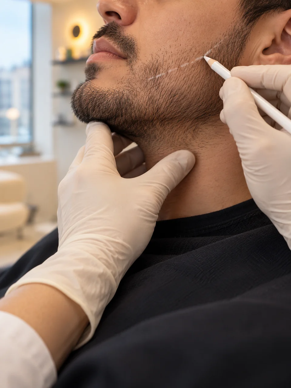Diseño ilustrativo de la línea de barba previo a un injerto en Capellé, Querétaro